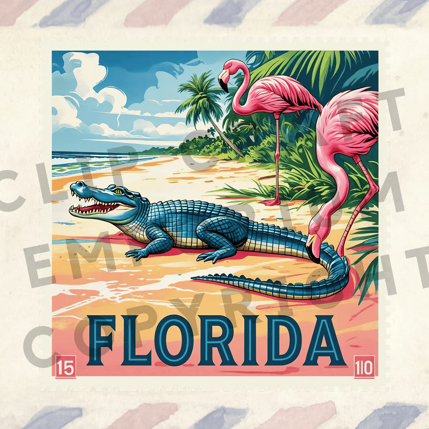 a poster of a florida alligator and a flamingo