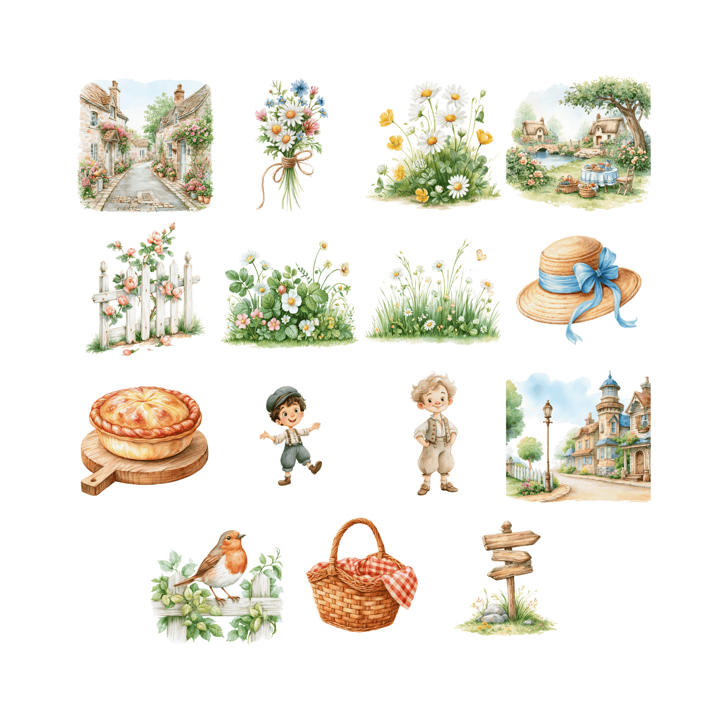 Georgie Porgie Nursery Rhyme Clipart Bundle | Watercolor Storybook PNGs