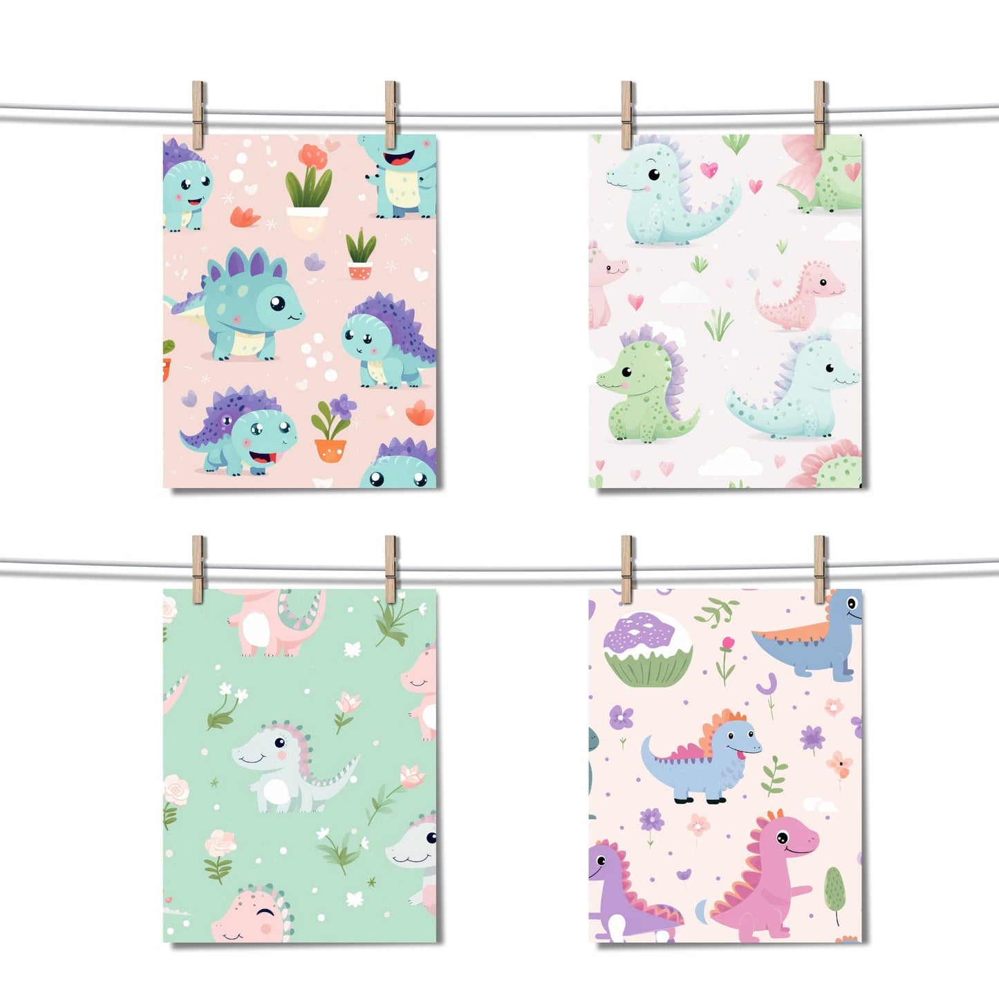 Girly Dinosaur Digital Papers | Printable Paper