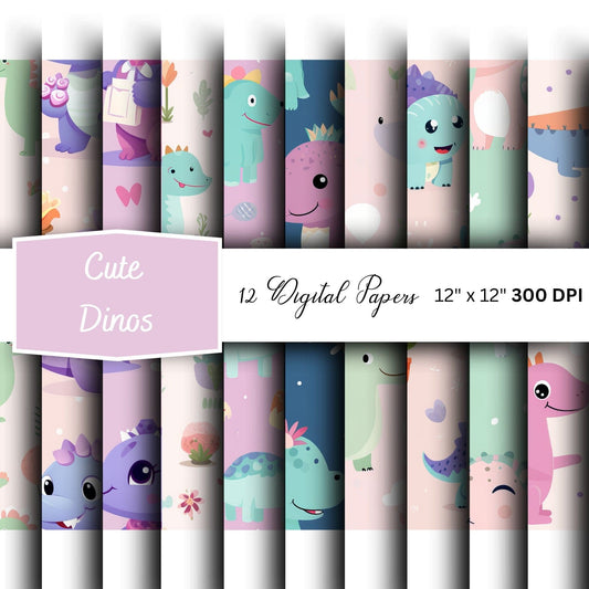 Girly Dinosaur Digital Papers | Printable Paper
