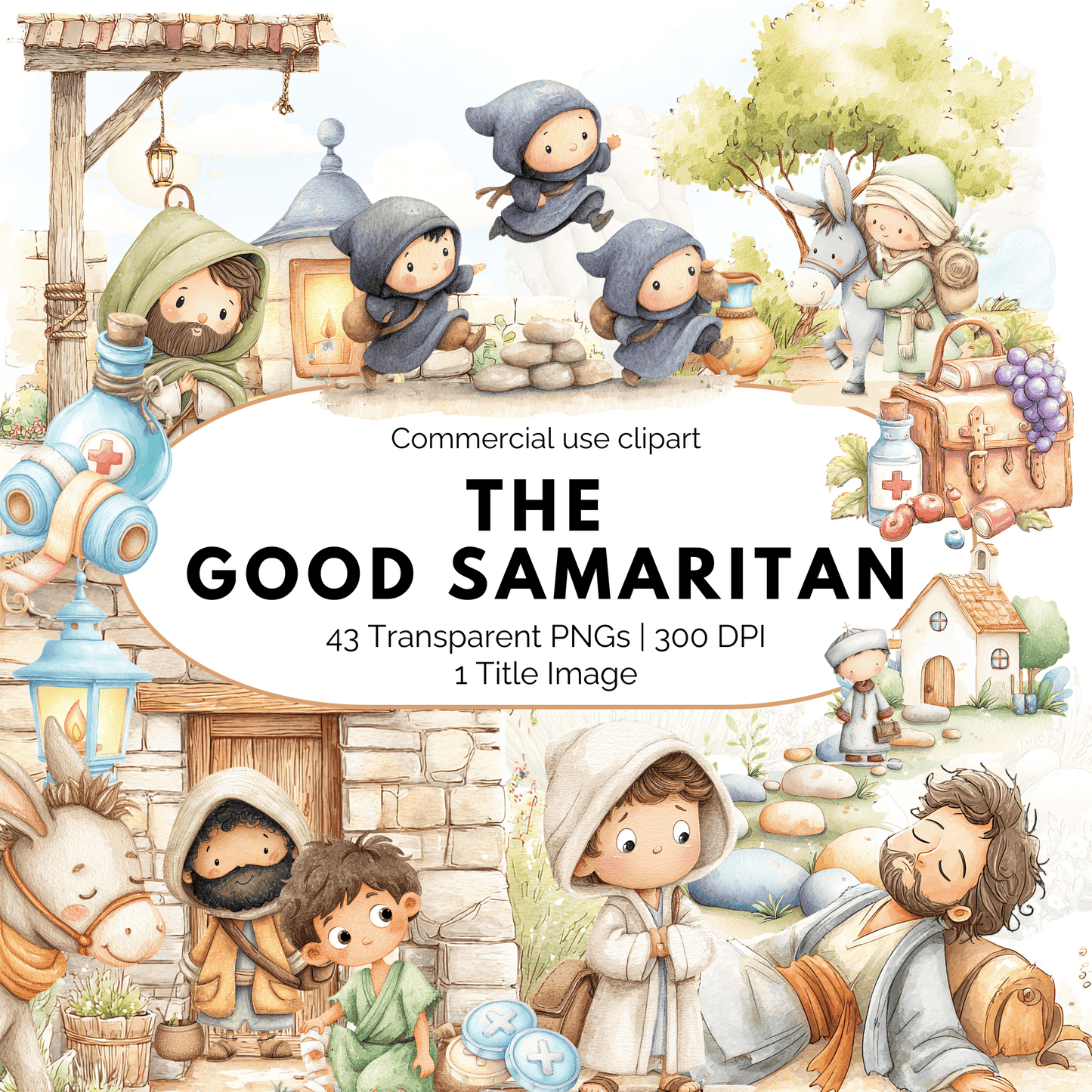 Good Samaritan Clipart – Bible Story PNG, Christian Kids Clipart, Sunday School Graphics, Commercial Use