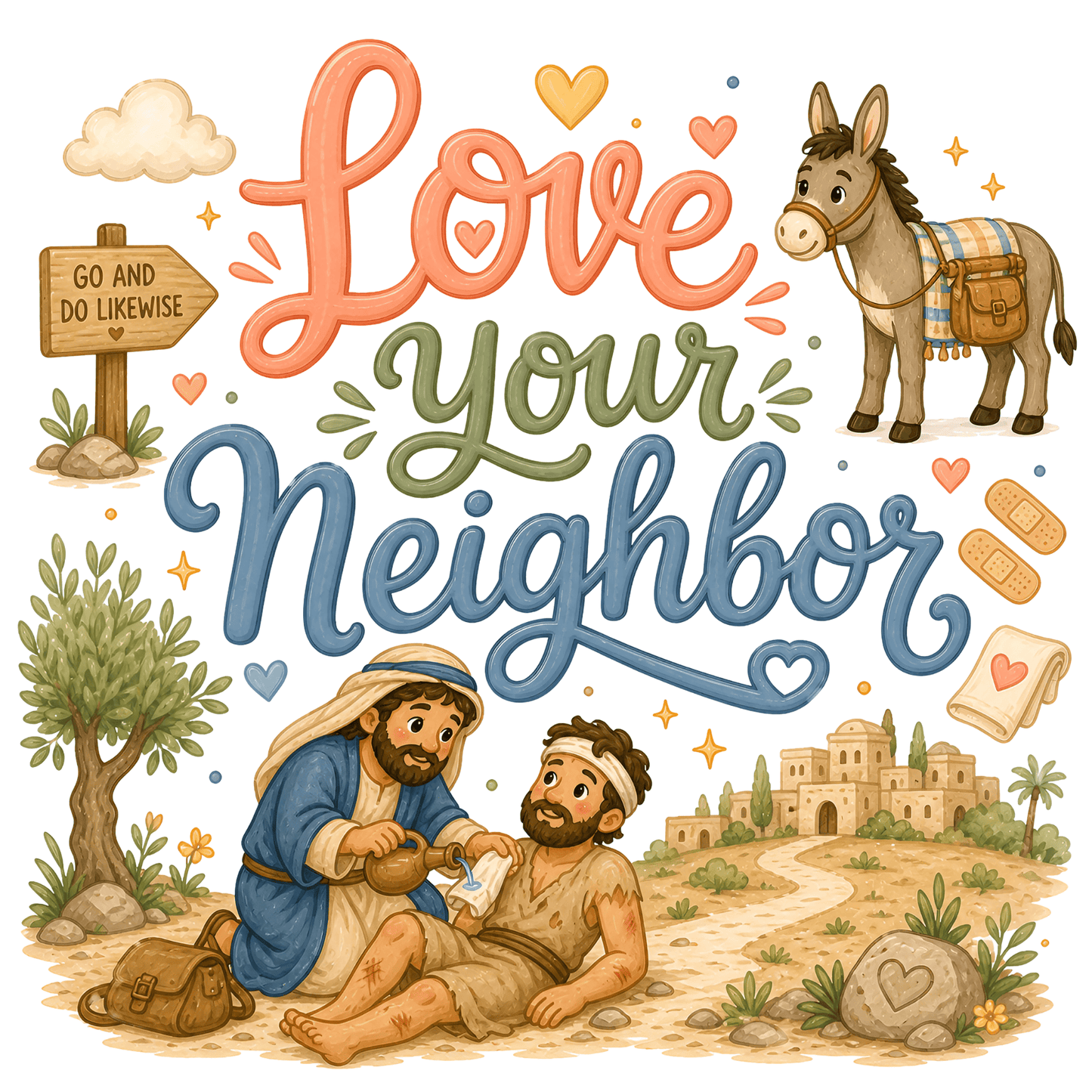 Good Samaritan Clipart – Bible Story PNG, Christian Kids Clipart, Sunday School Graphics, Commercial Use