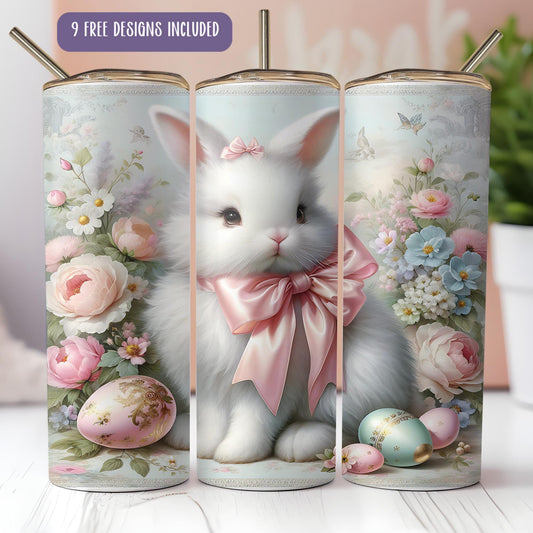 a picture of a white cat with a pink bow