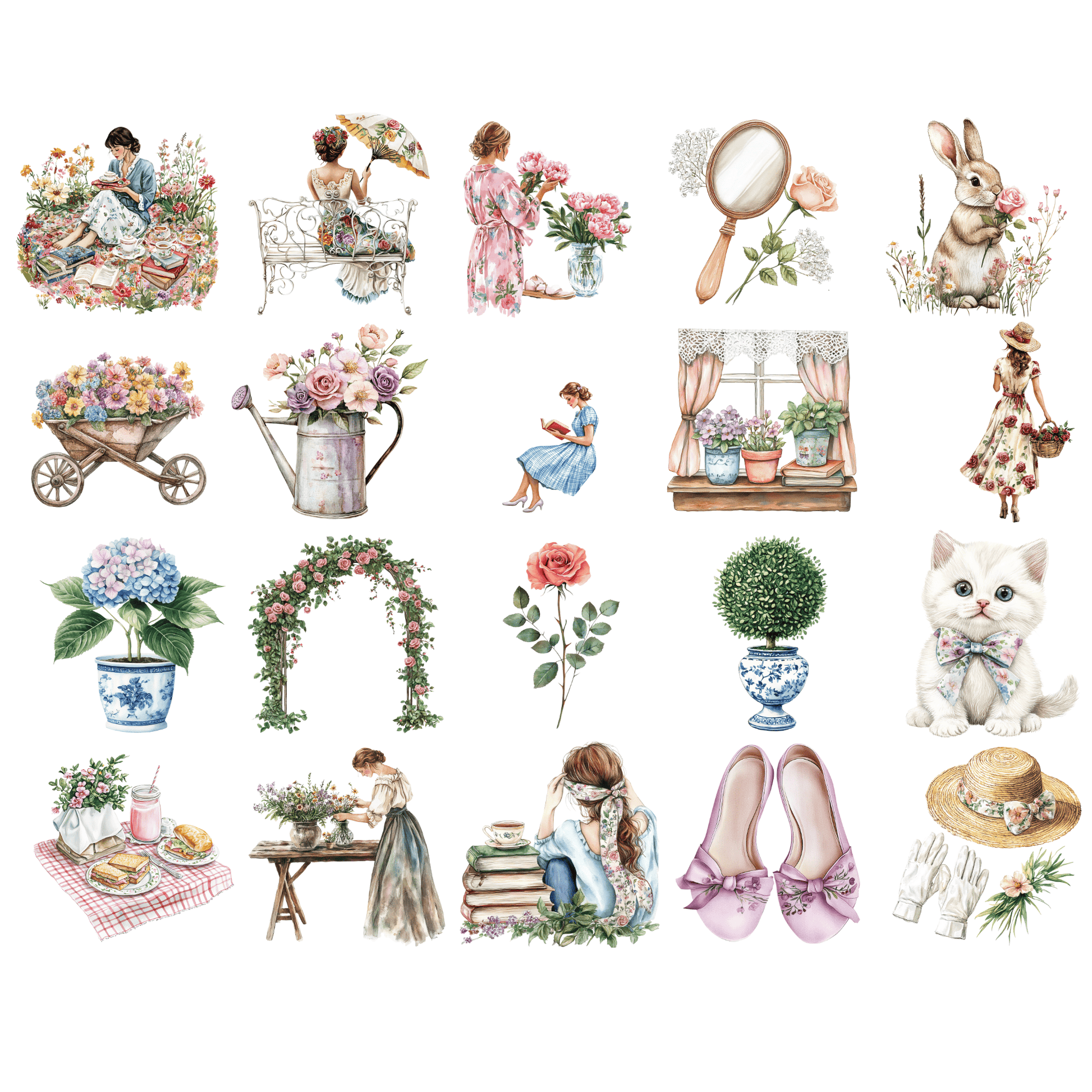 a picture of a bunch of flowers on a white background