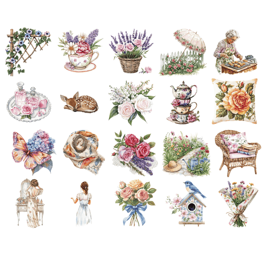 a bunch of flowers that are on a white surface