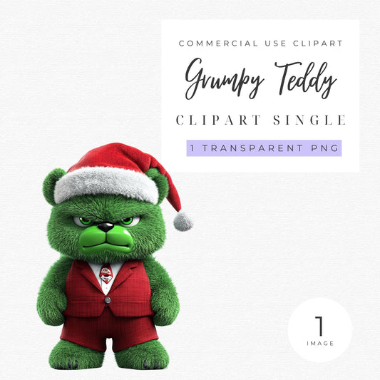 Grumpy Christmas Teddy Bear Clipart Single