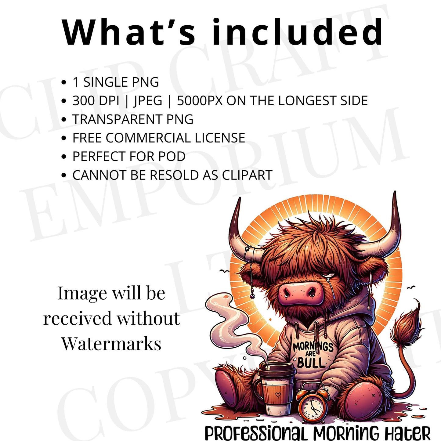 Grumpy Highland Cow PNG | Espresso Yourself Funny Farm Clipart