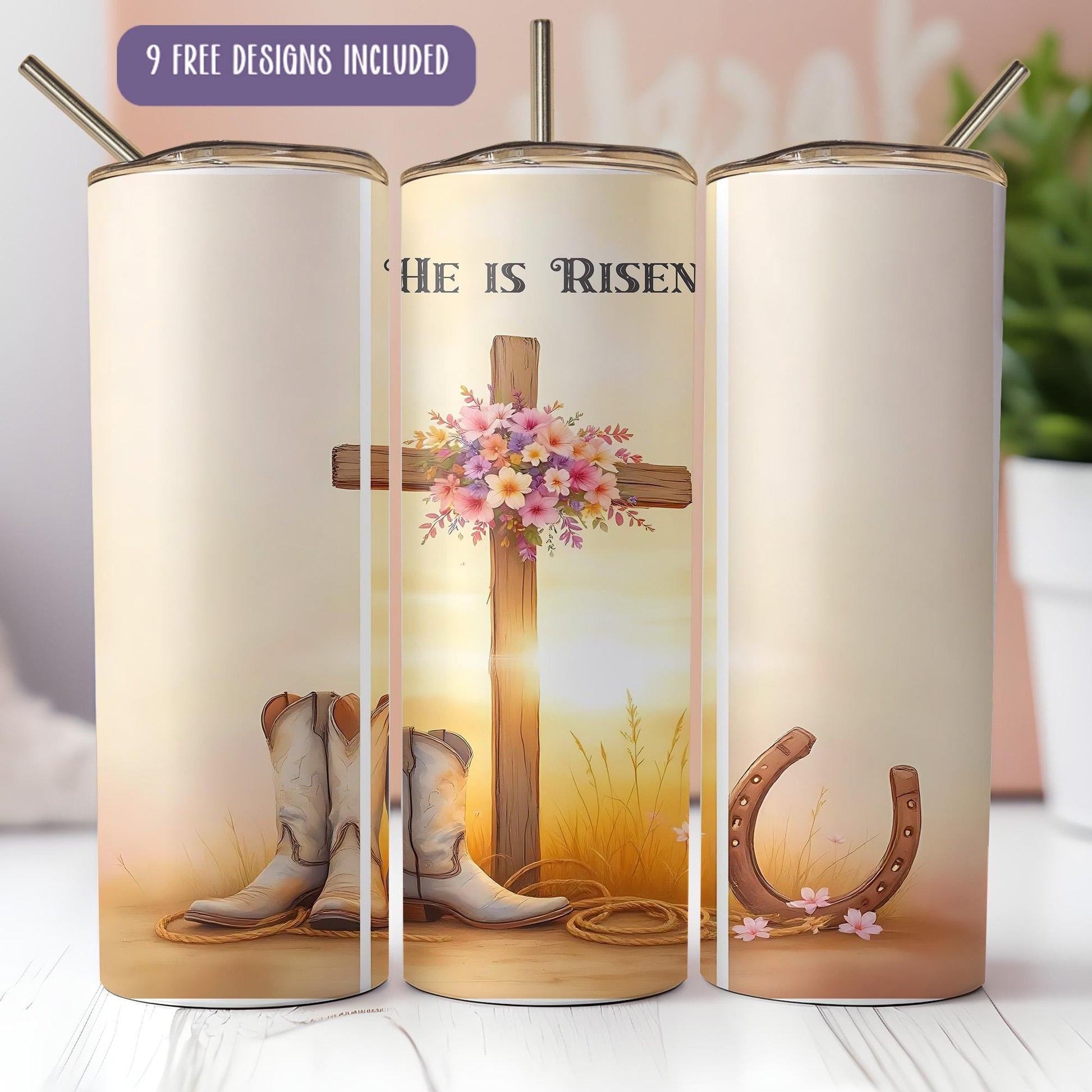 a cross with flowers and a pair of cowboy boots on it