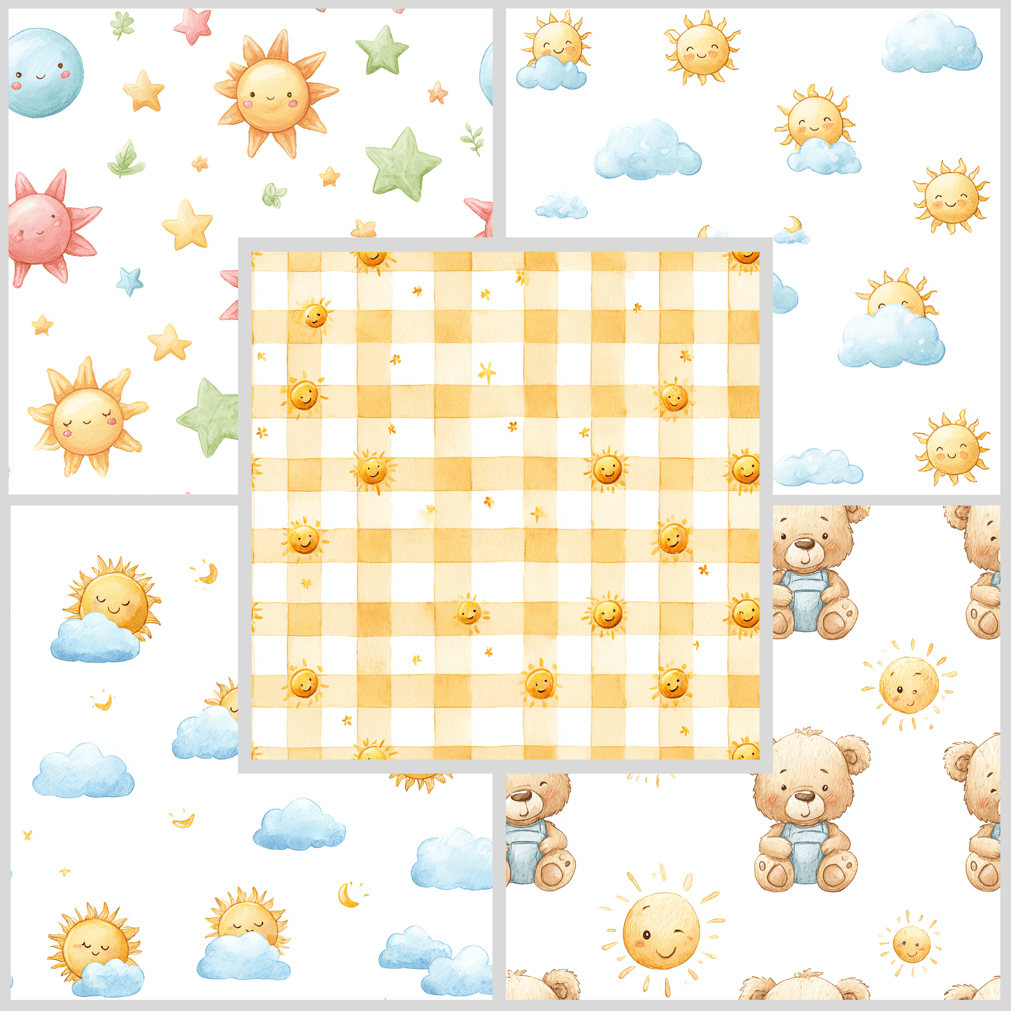 Here Comes the Son Clipart – Baby Nursery Sun Clipart PNG, Cute Animal Graphics, Seamless Patterns, Commercial Use