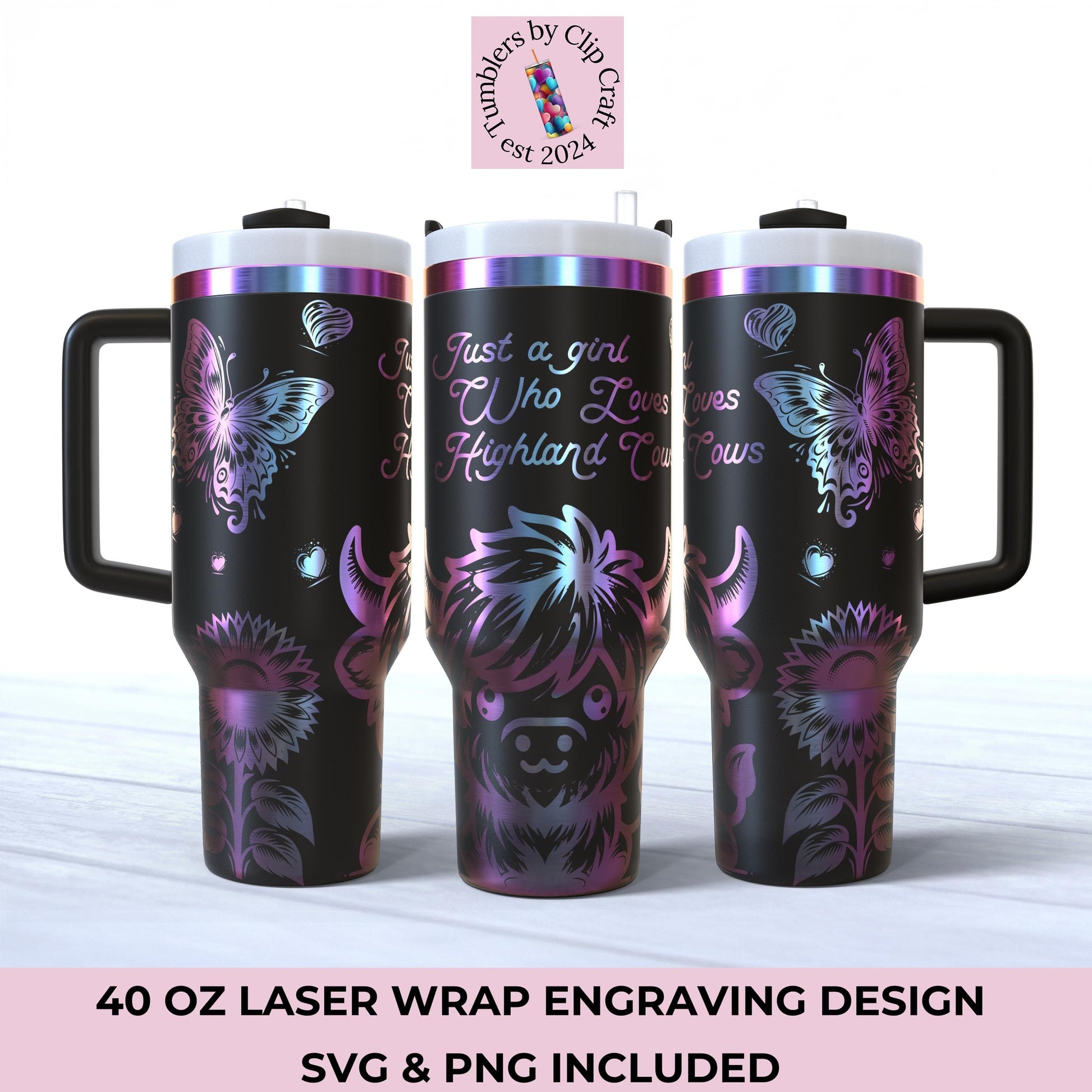 a set of two purple and black travel mugs