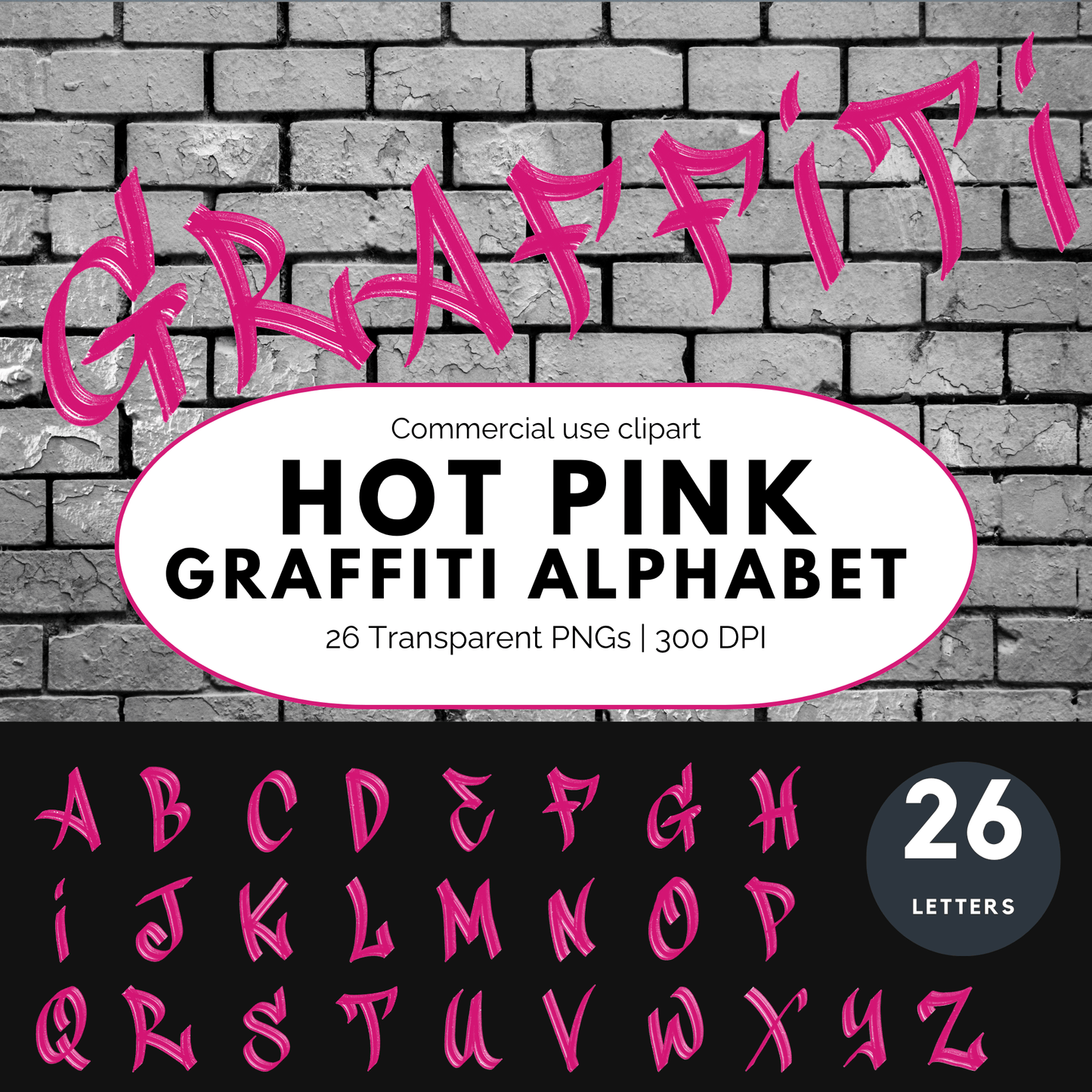 Hot Pink Graffiti Alphabet Clipart
