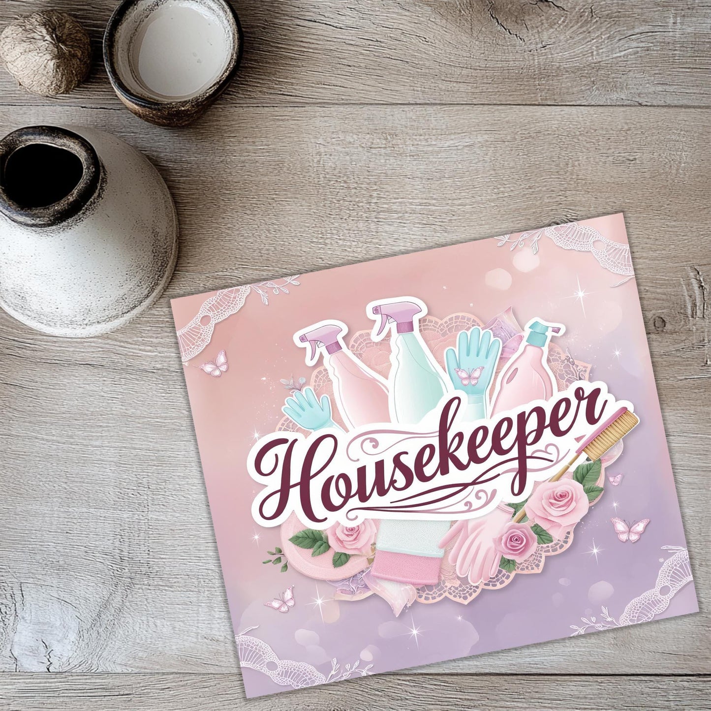 a card with the words housekeeper on it