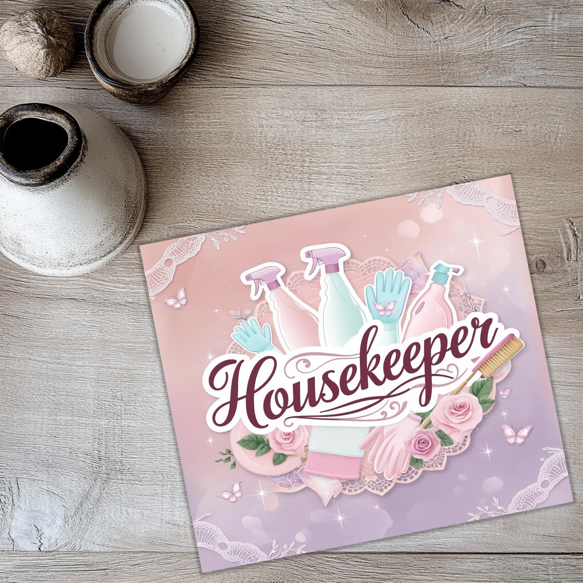 a card with the words housekeeper on it
