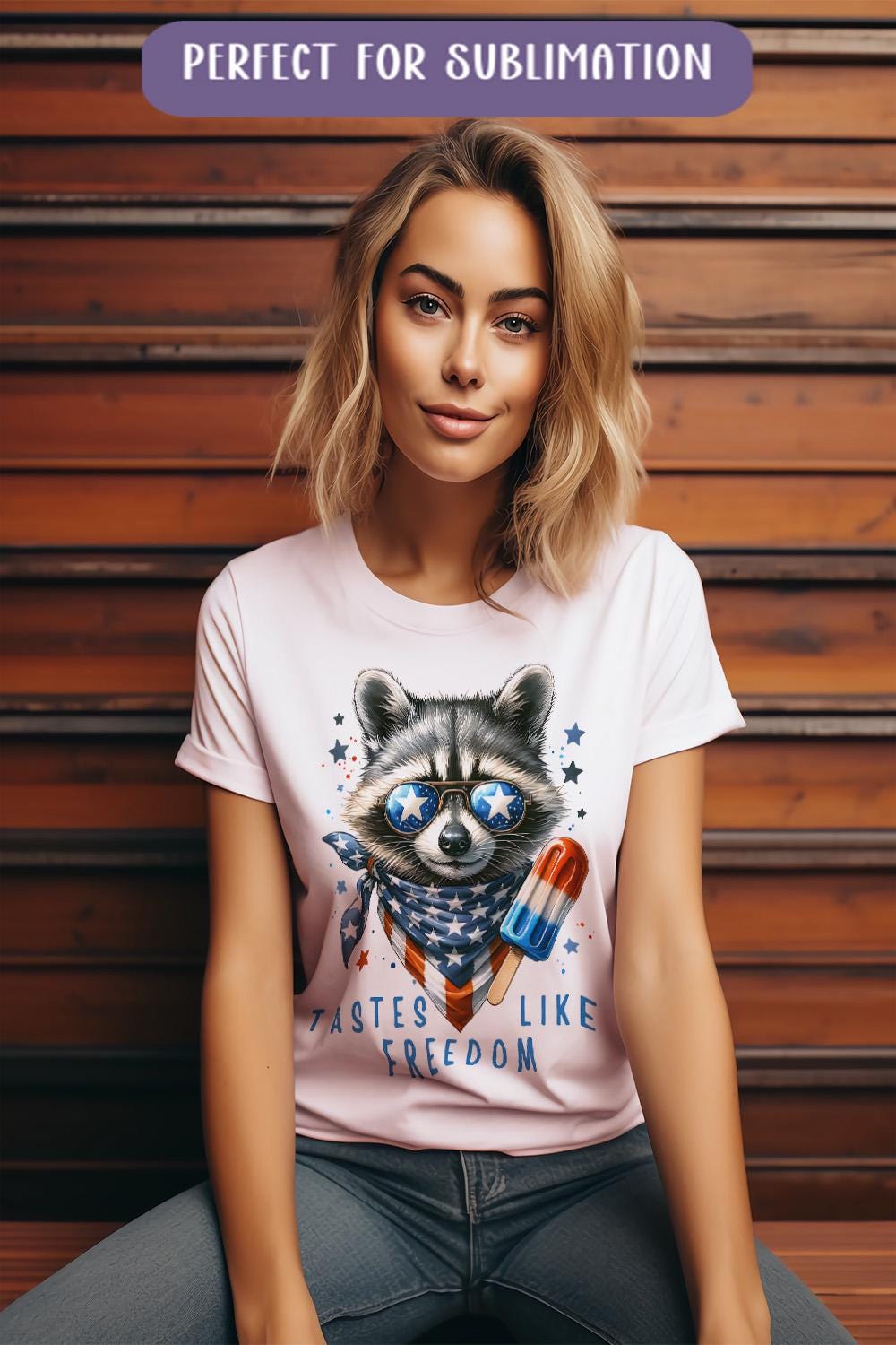 a woman wearing a t - shirt with a rocket raccoon on it
