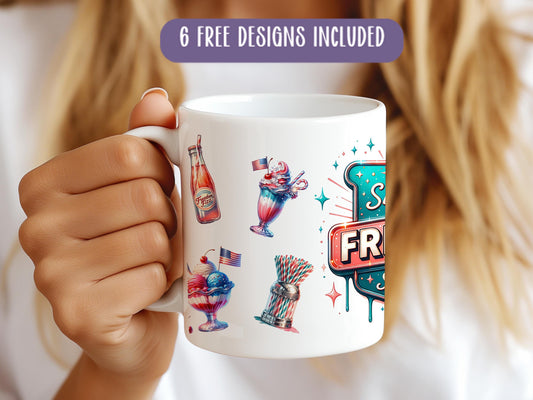 4th of July Soda Shoppe Mug Wrap PNG – 11oz Patriotic Sublimation Design