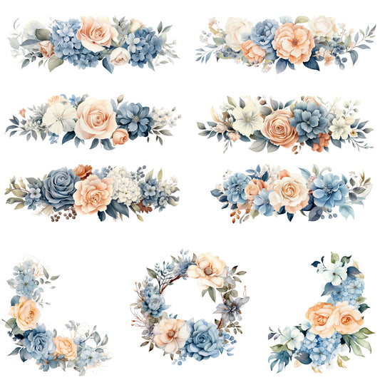 a bunch of flowers that are on a white background
