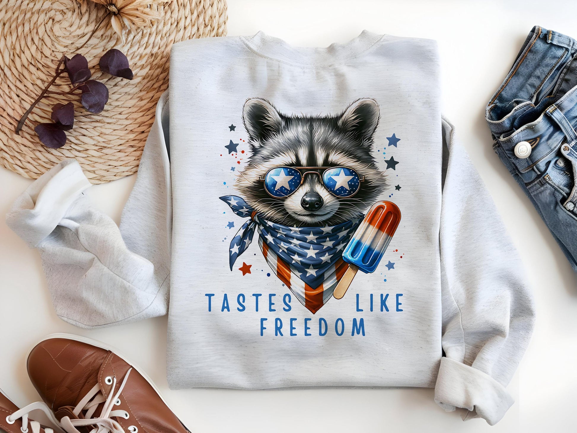 a white shirt with a raccoon wearing glasses