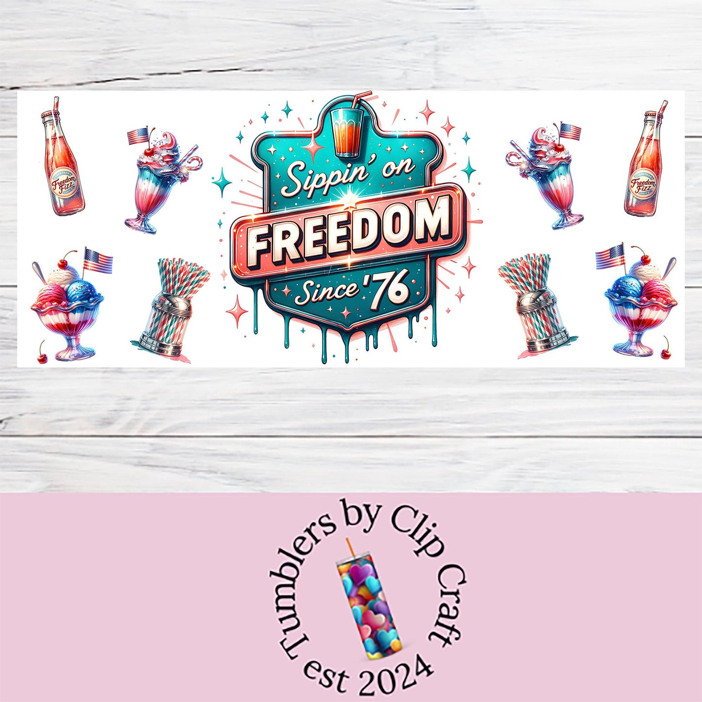 4th of July Soda Shoppe Mug Wrap PNG – 11oz Patriotic Sublimation Design