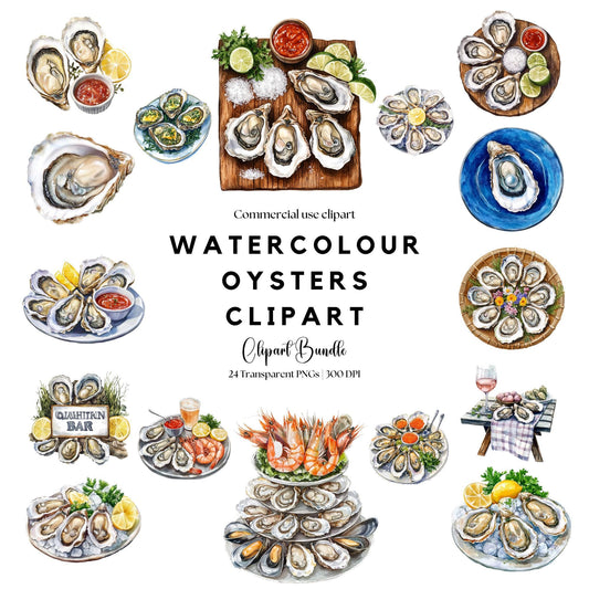 watercolor oysters clipart with a white background