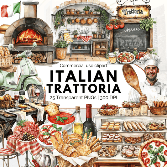 Italian Restaurant PNG Clipart – Watercolor Food Design