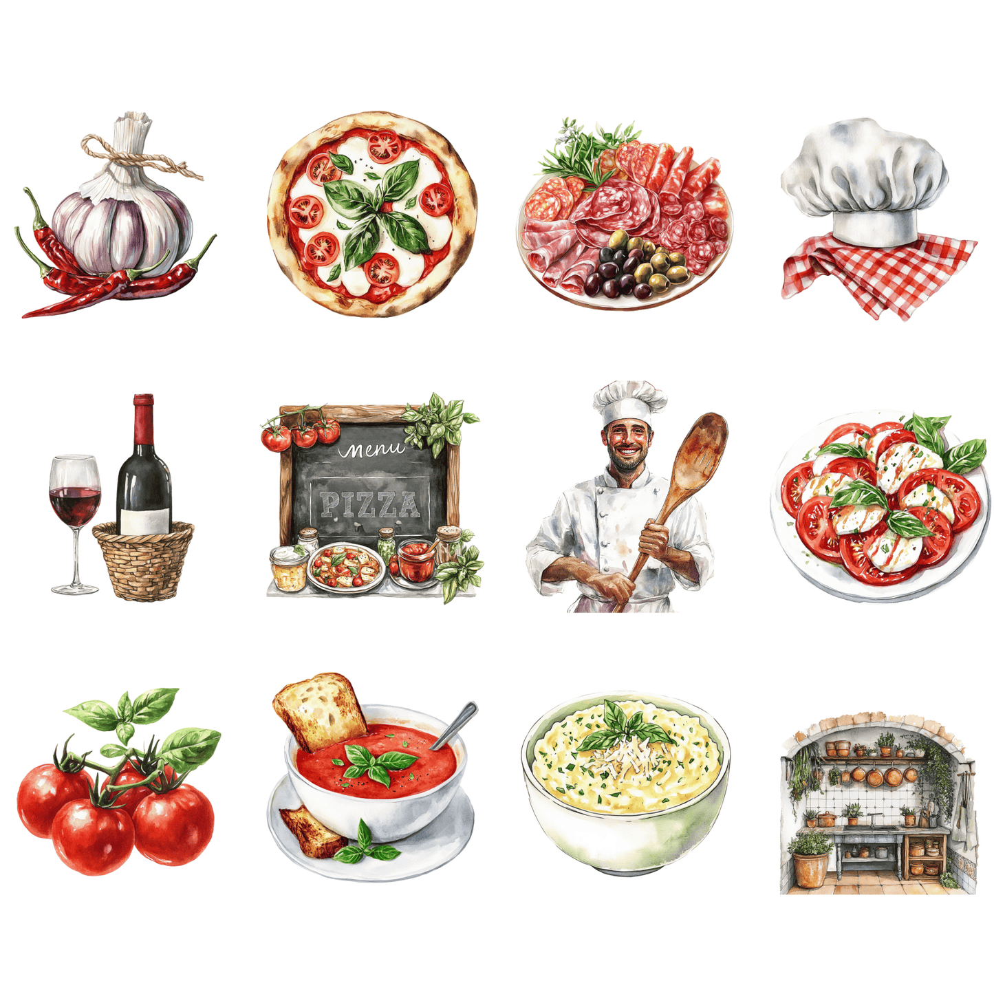 a painting of a variety of food items
