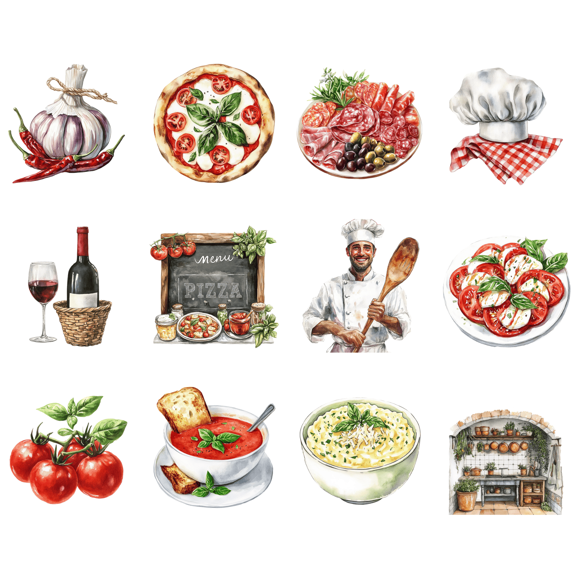 a painting of a variety of food items