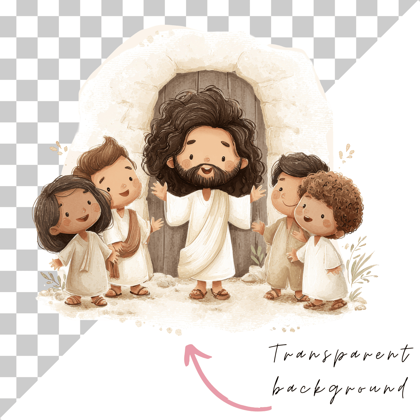 Jesus & The Apostles Clipart Set – 55 Bible Story PNGs (Commercial Use, Kids Christian Printables)