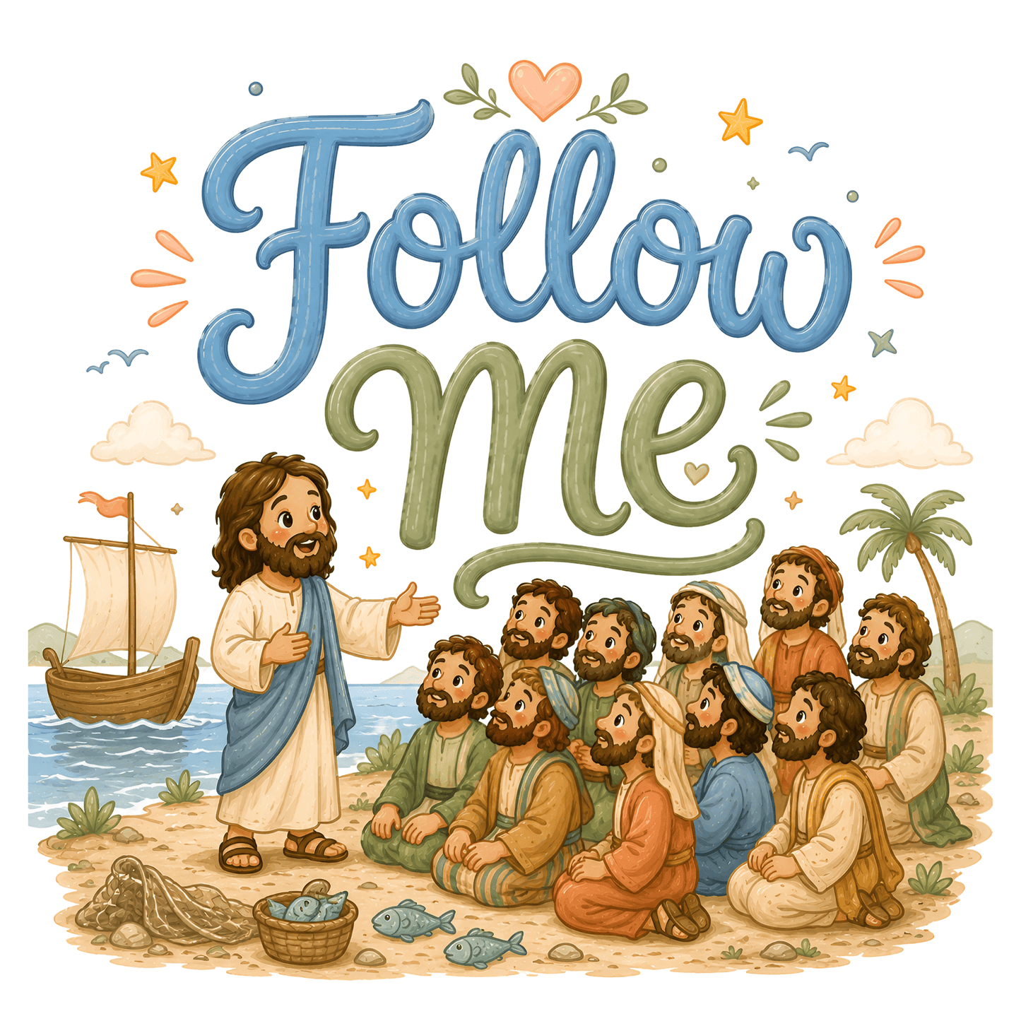 Jesus & The Apostles Clipart Set – 55 Bible Story PNGs (Commercial Use, Kids Christian Printables)