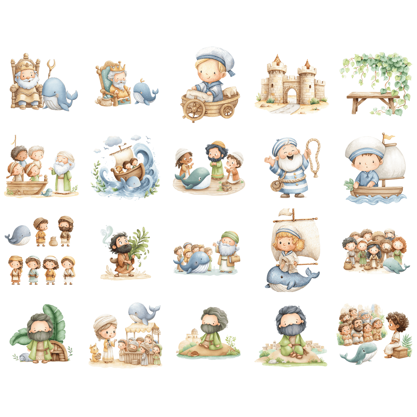 Jonah and the Whale Clipart – Bible Story PNG, Christian Kids Clipart, Sunday School Graphics, Commercial Use