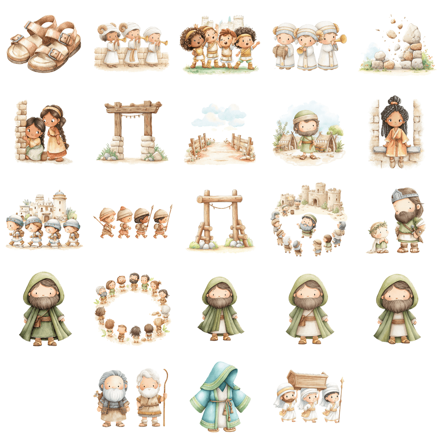 Joshua and Jericho Clipart – Bible Story PNG, Christian Kids Clipart, Sunday School Graphics, Commercial Use
