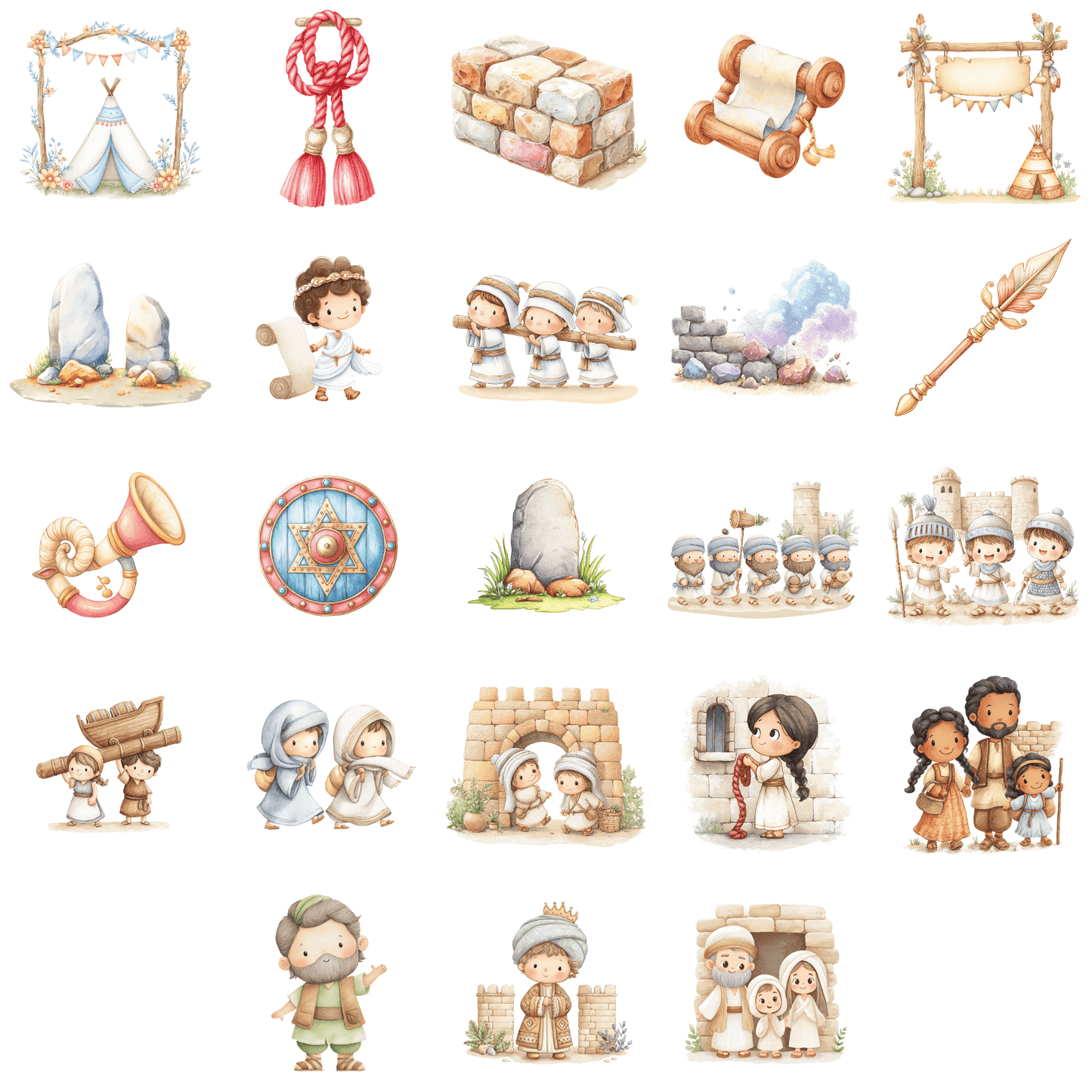 Joshua and Jericho Clipart – Bible Story PNG, Christian Kids Clipart, Sunday School Graphics, Commercial Use