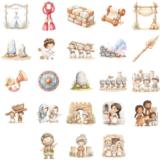 Joshua and Jericho Clipart – Bible Story PNG, Christian Kids Clipart, Sunday School Graphics, Commercial Use
