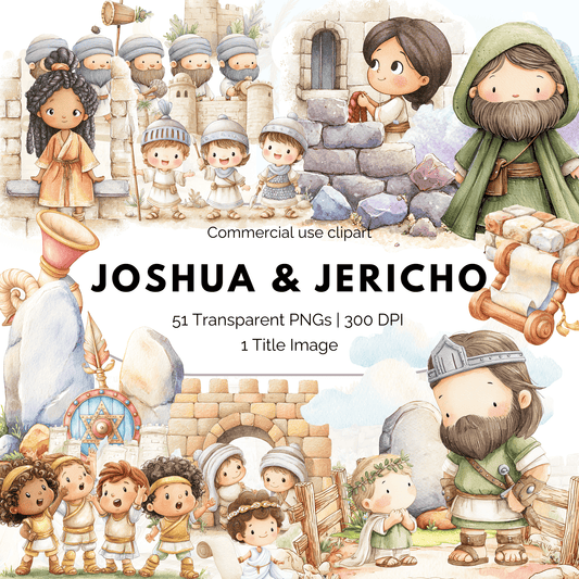 Joshua and Jericho Clipart – Bible Story PNG, Christian Kids Clipart, Sunday School Graphics, Commercial Use
