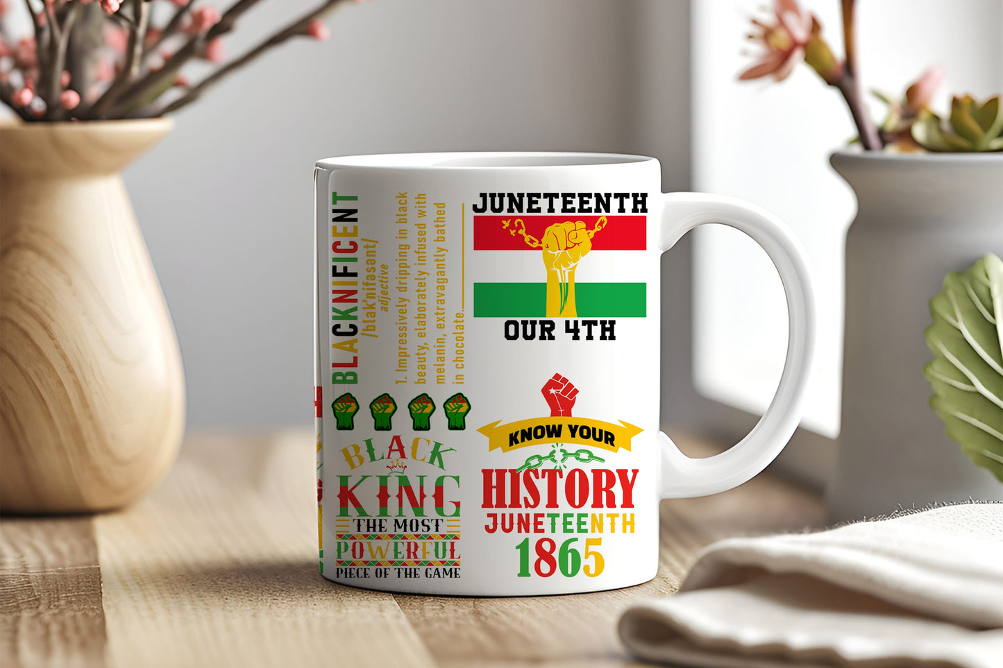 a coffee mug with the history of the united states on it