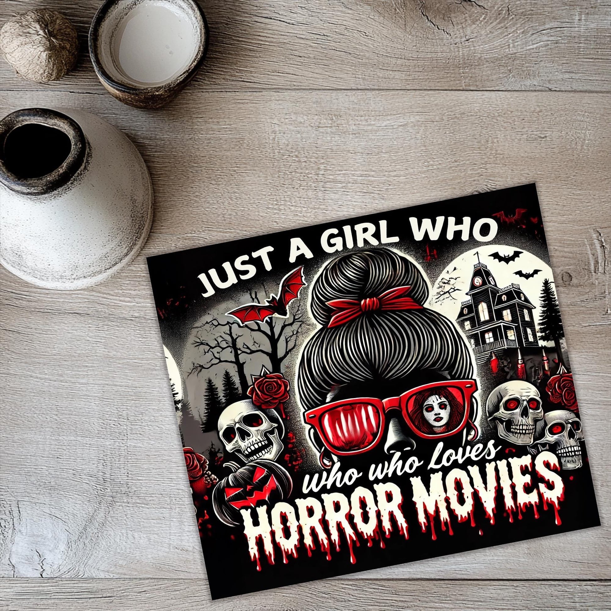 a picture of a girl who loves horror movies