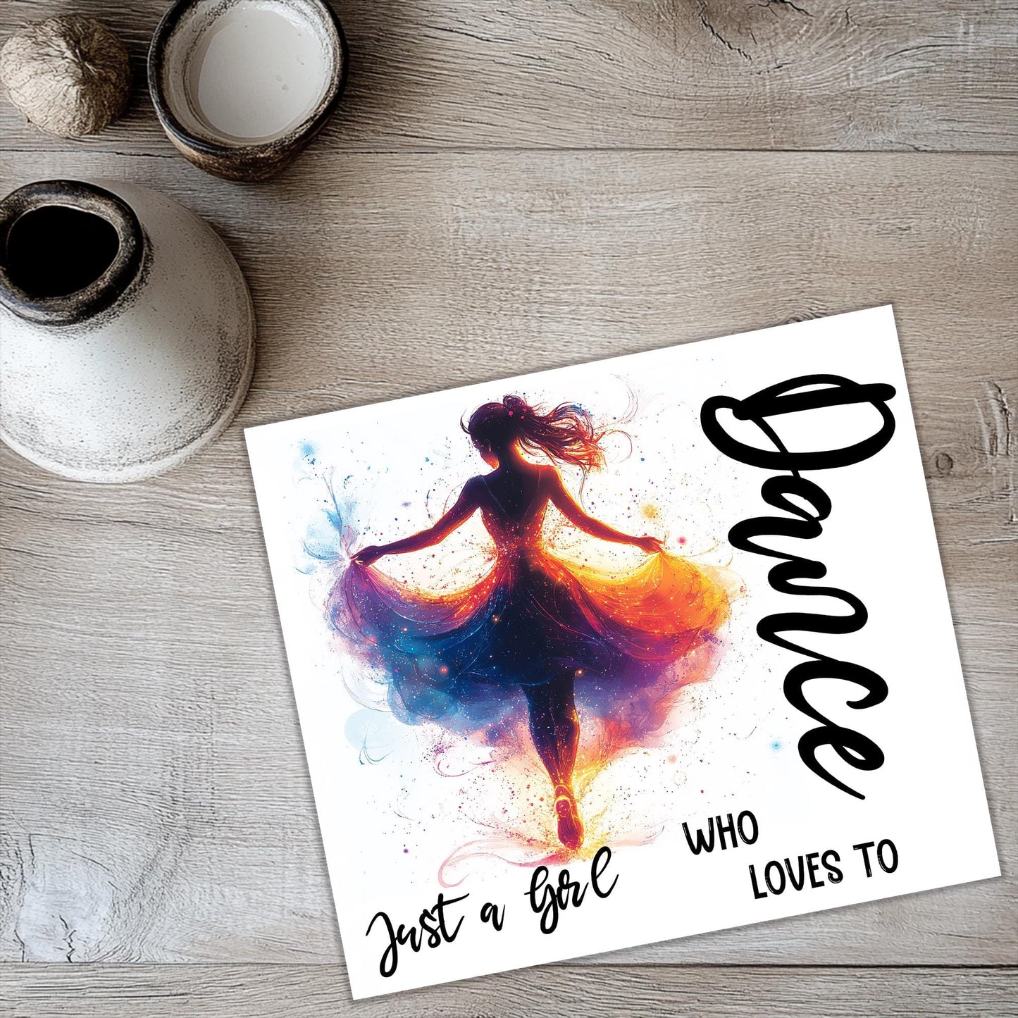 a card with a picture of a woman dancing