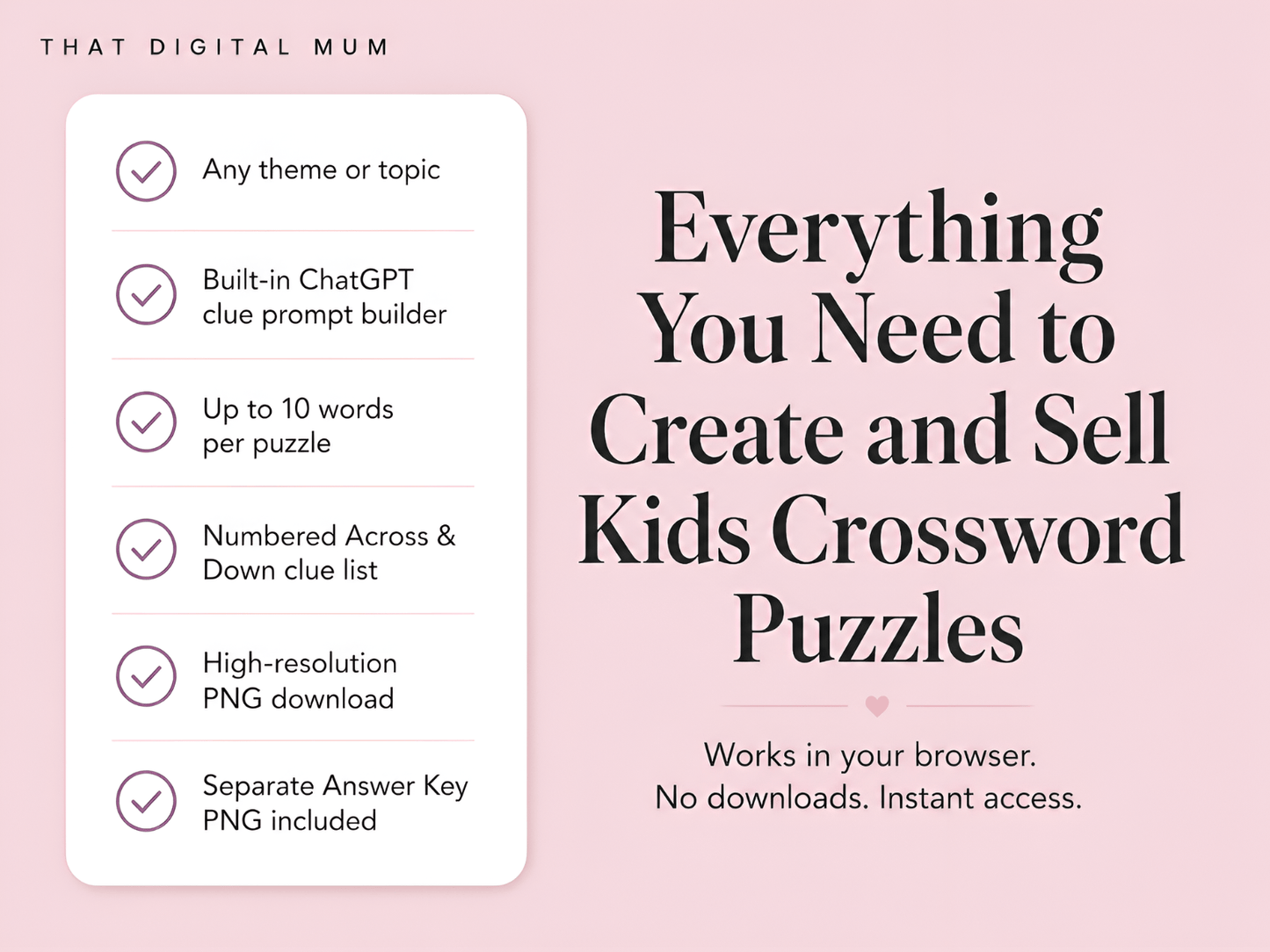 Kids Crossword Generator – Create & Sell Printable Crossword Puzzles with Clues & Answers (Commercial Use)