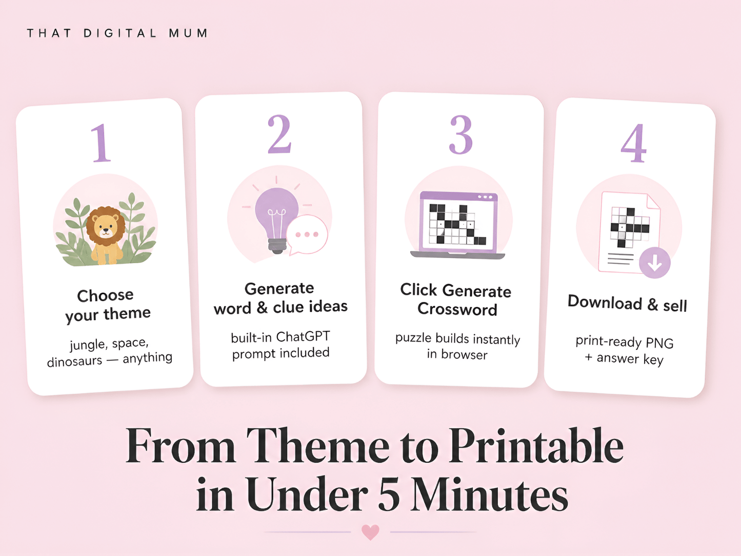 Kids Crossword Generator – Create & Sell Printable Crossword Puzzles with Clues & Answers (Commercial Use)