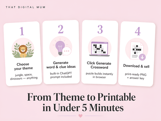 Kids Crossword Generator – Create & Sell Printable Crossword Puzzles with Clues & Answers (Commercial Use)