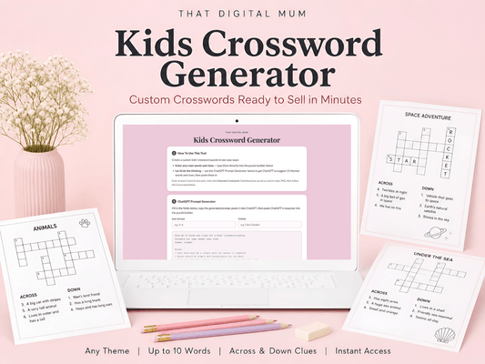 Kids Crossword Generator – Create & Sell Printable Crossword Puzzles with Clues & Answers (Commercial Use)