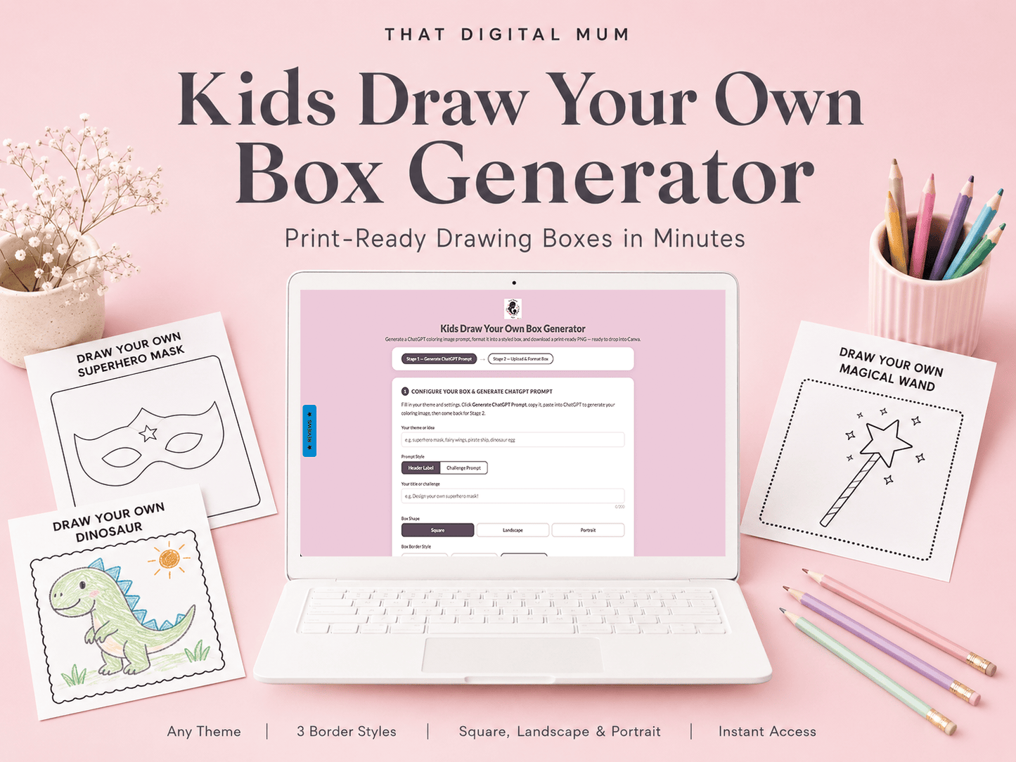 Kids Draw Your Own Box Generator | Printable Coloring & Drawing Activity Tool | Custom AI Drawing Sheets