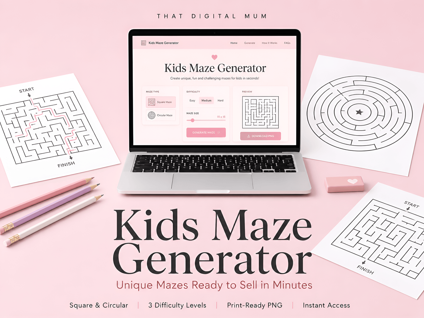 Kids Maze Generator – Create & Sell Printable Mazes in Seconds (Square & Circular, Commercial Use)