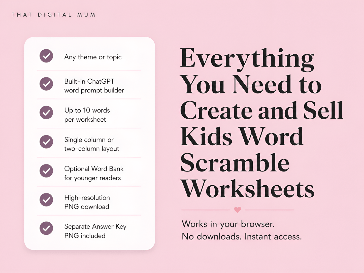 Kids Word Scramble Generator – Create & Sell Printable Worksheets with Answer Keys (Commercial Use)