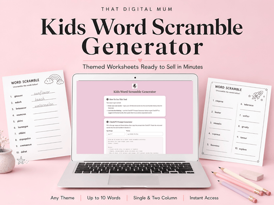 Kids Word Scramble Generator – Create & Sell Printable Worksheets with Answer Keys (Commercial Use)