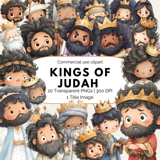 Kings of Judah Clipart Set – Bible Kings PNG Bundle for Christian Printables (Commercial Use)