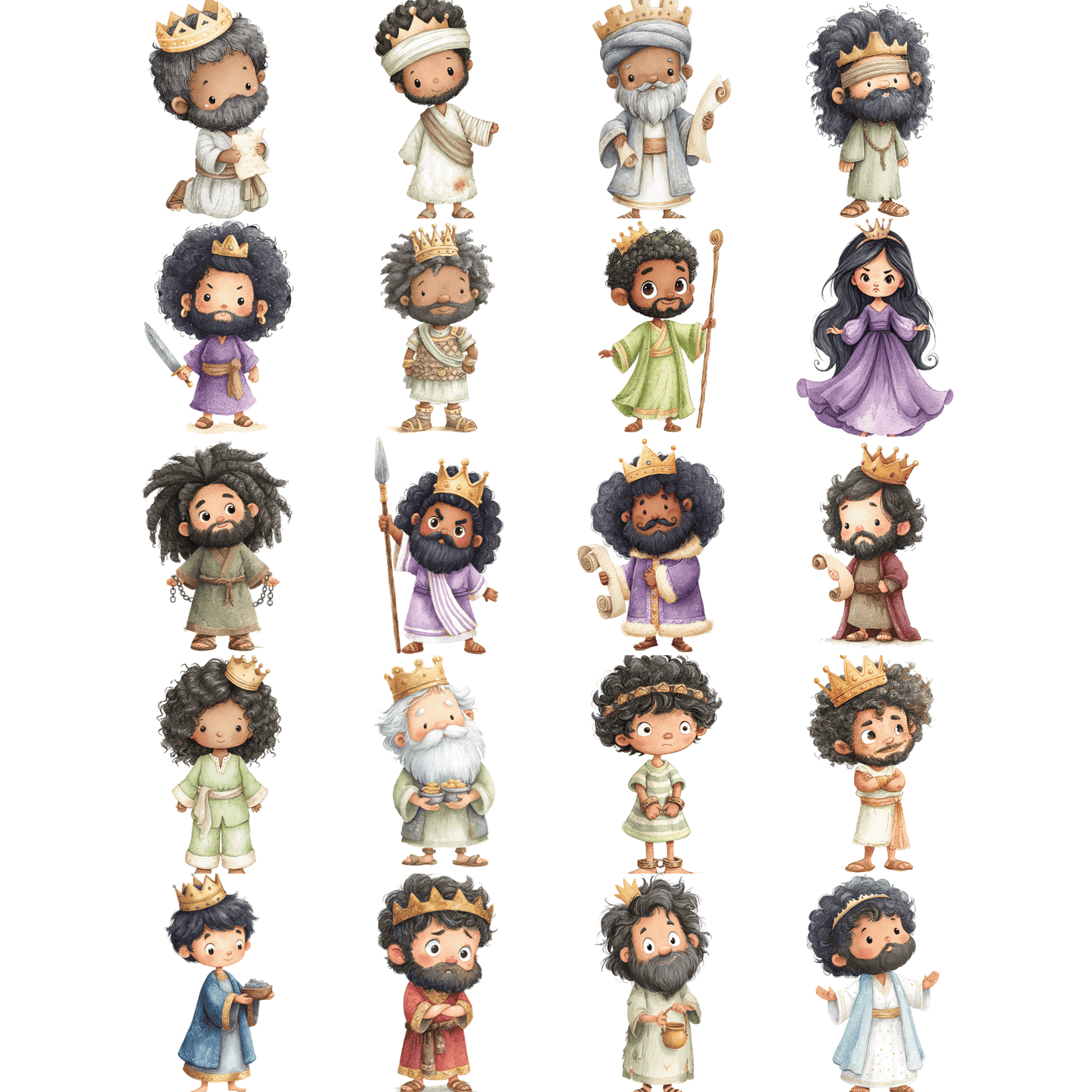 Kings of Judah Clipart Set – Bible Kings PNG Bundle for Christian Printables (Commercial Use)
