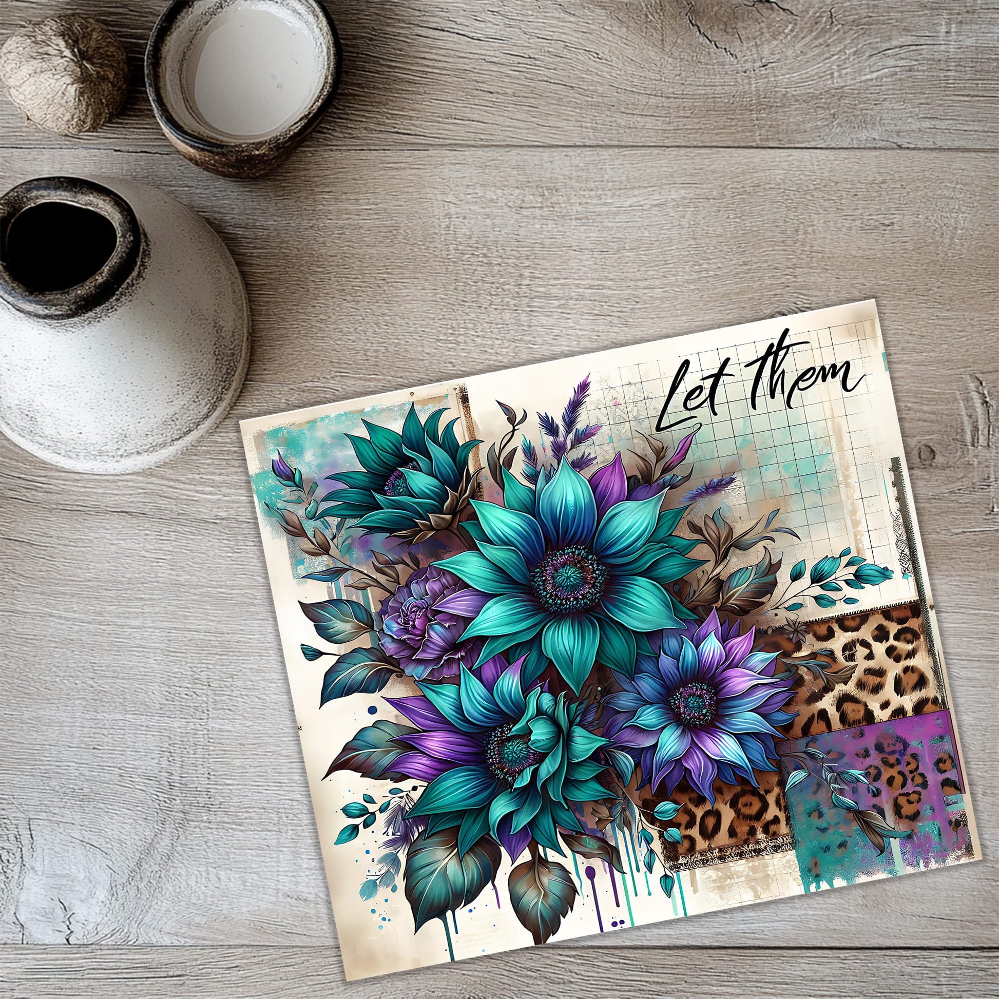 a card with a picture of a bouquet of flowers