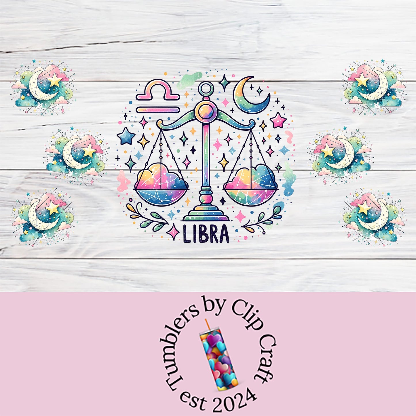 the libra logo on a white wooden background