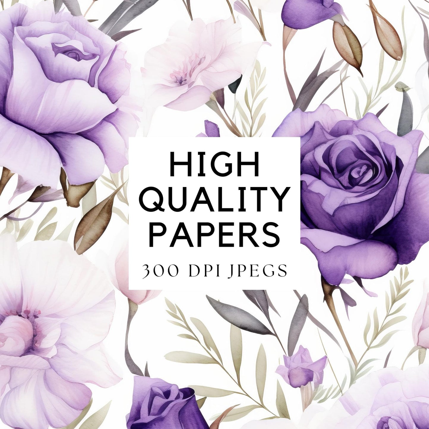 Light and Dark Purple Floral Digital Papers