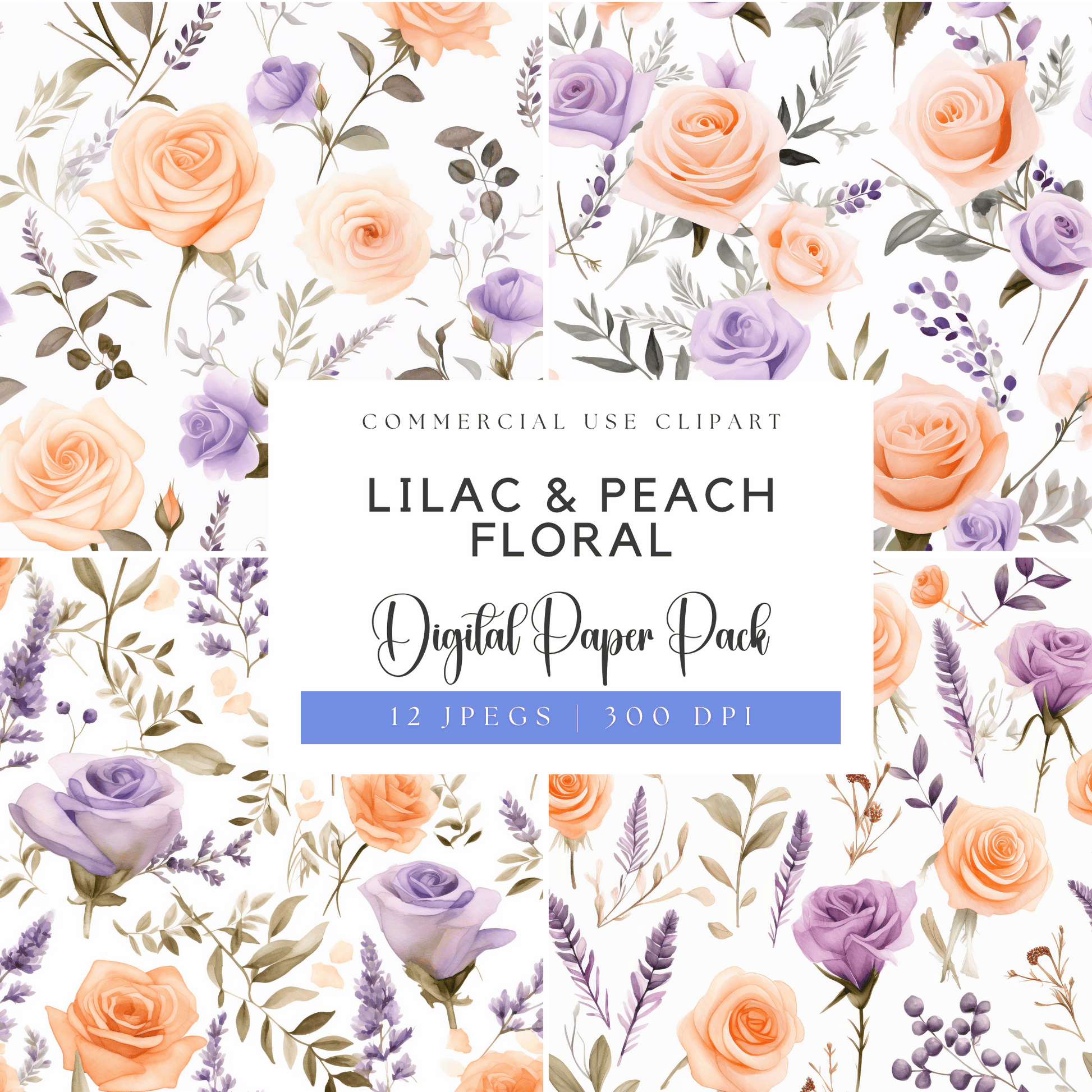 a floral background with the words lilac and peach floral digital paper pack